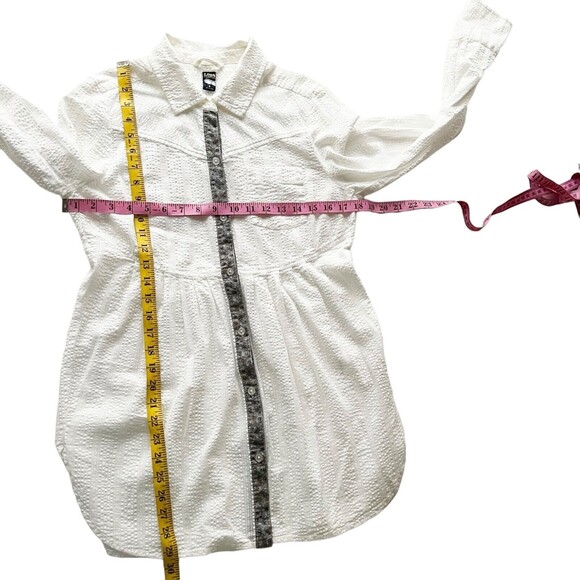 Free People White SeerSucker Blouse Sz 8 Button Tunic Top Floral Trim L/S White - Picture 11 of 13